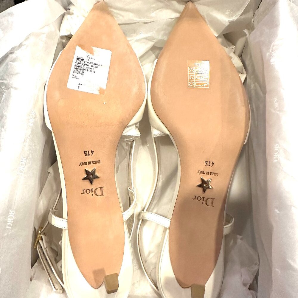 DIOR MY 50 Patent Leather Slingback Sandals Kitten Heels Pumps Shoes Ivory - Picture 15 of 16
